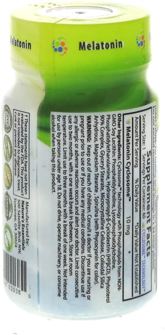 NATURE'S ESSENTIALS Melatonin 10mg box opening reveals two-pack convenience