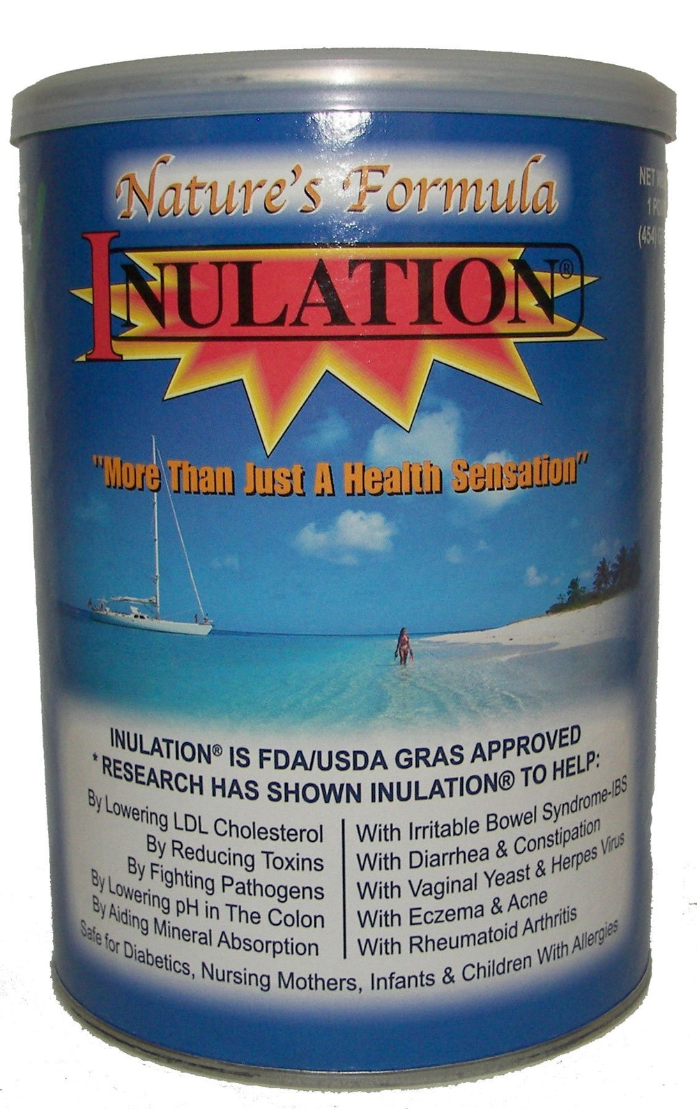 Nature's Formula Inulation bottle close-up showing purity for prebiotic use