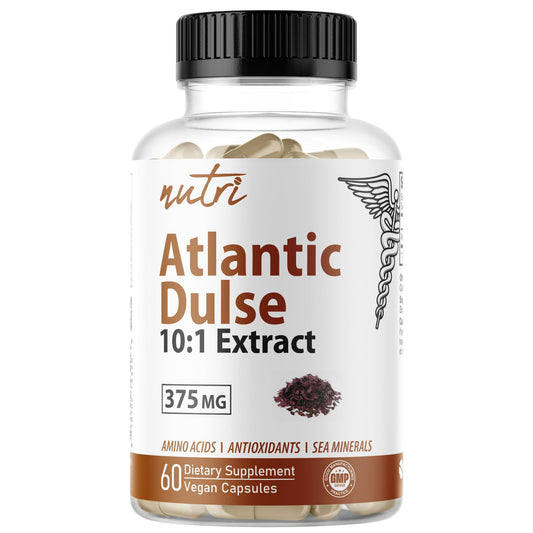 Nature's Fusions Atlantic Dulse 10:1 extract bottle front, tasteless capsules for daily wellness.