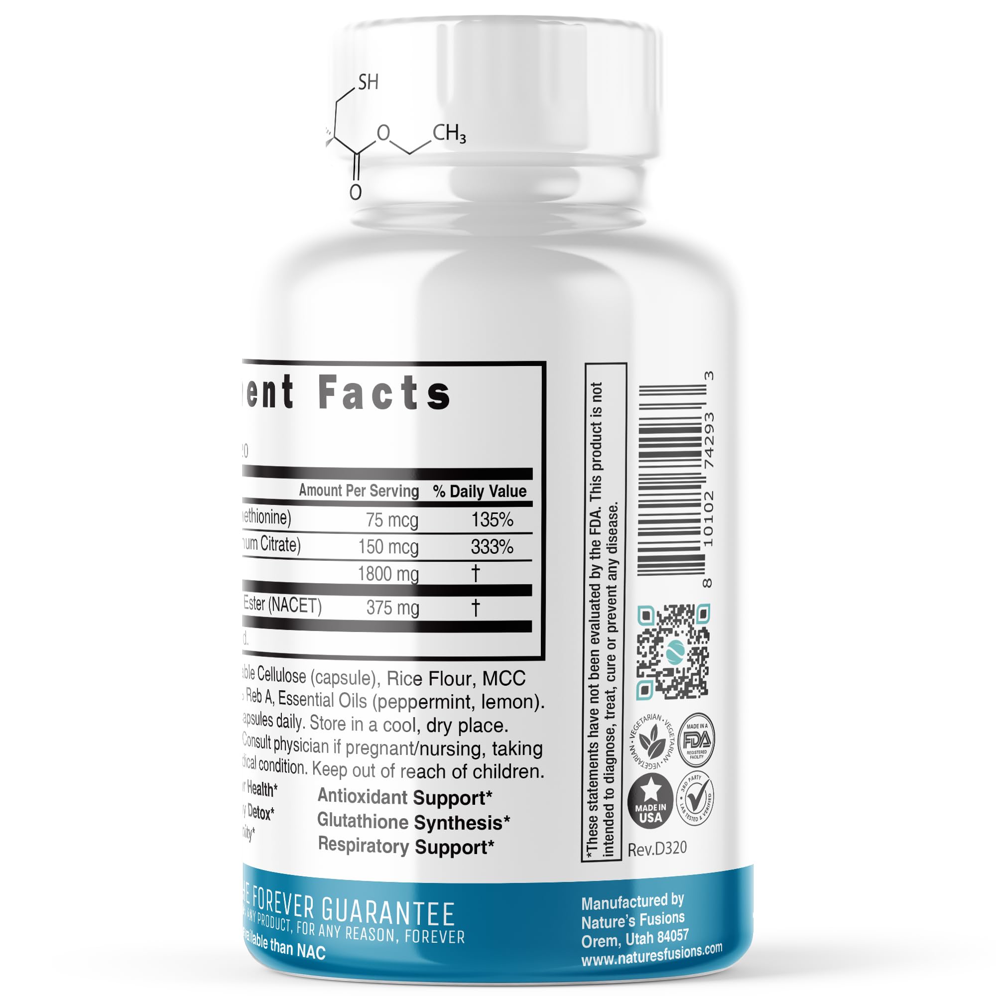 Label emphasizes NACET, Glycine, and minerals for cellular support.