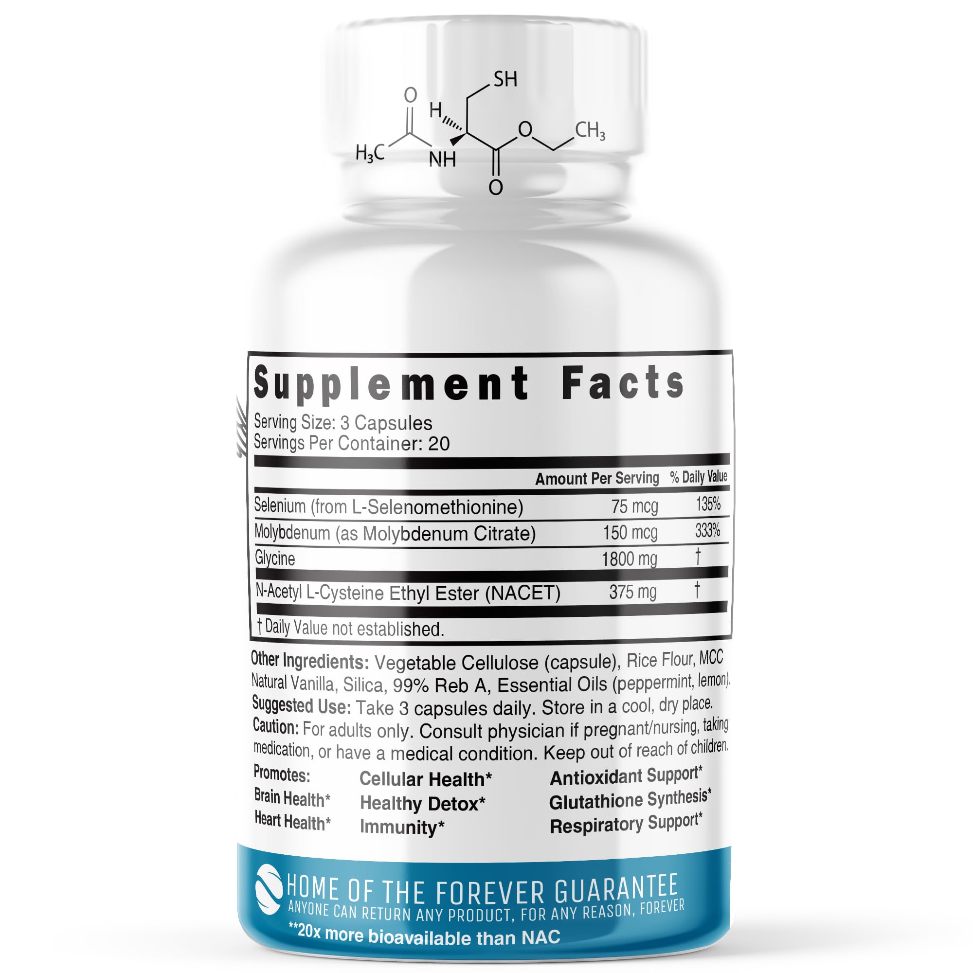 Close-up of NACET capsules highlighting easy daily dosing for convenience.