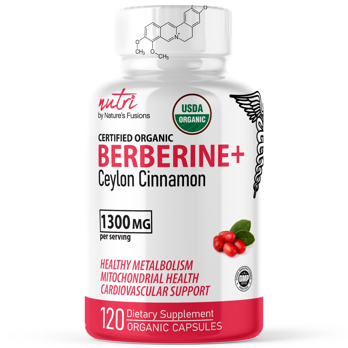 Nature's Fusions Nutri Berberine bottle packshot highlighting premium ingredients for daily wellness
