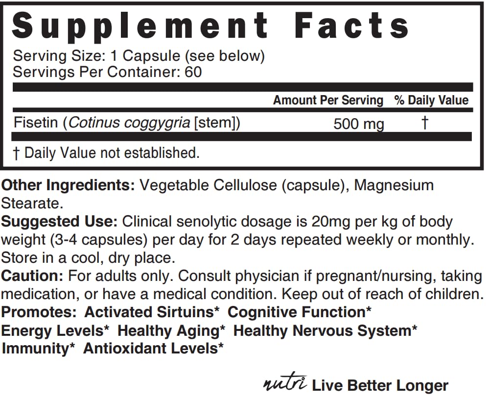 Nutri Fisetin capsules close-up for convenient cognitive support.