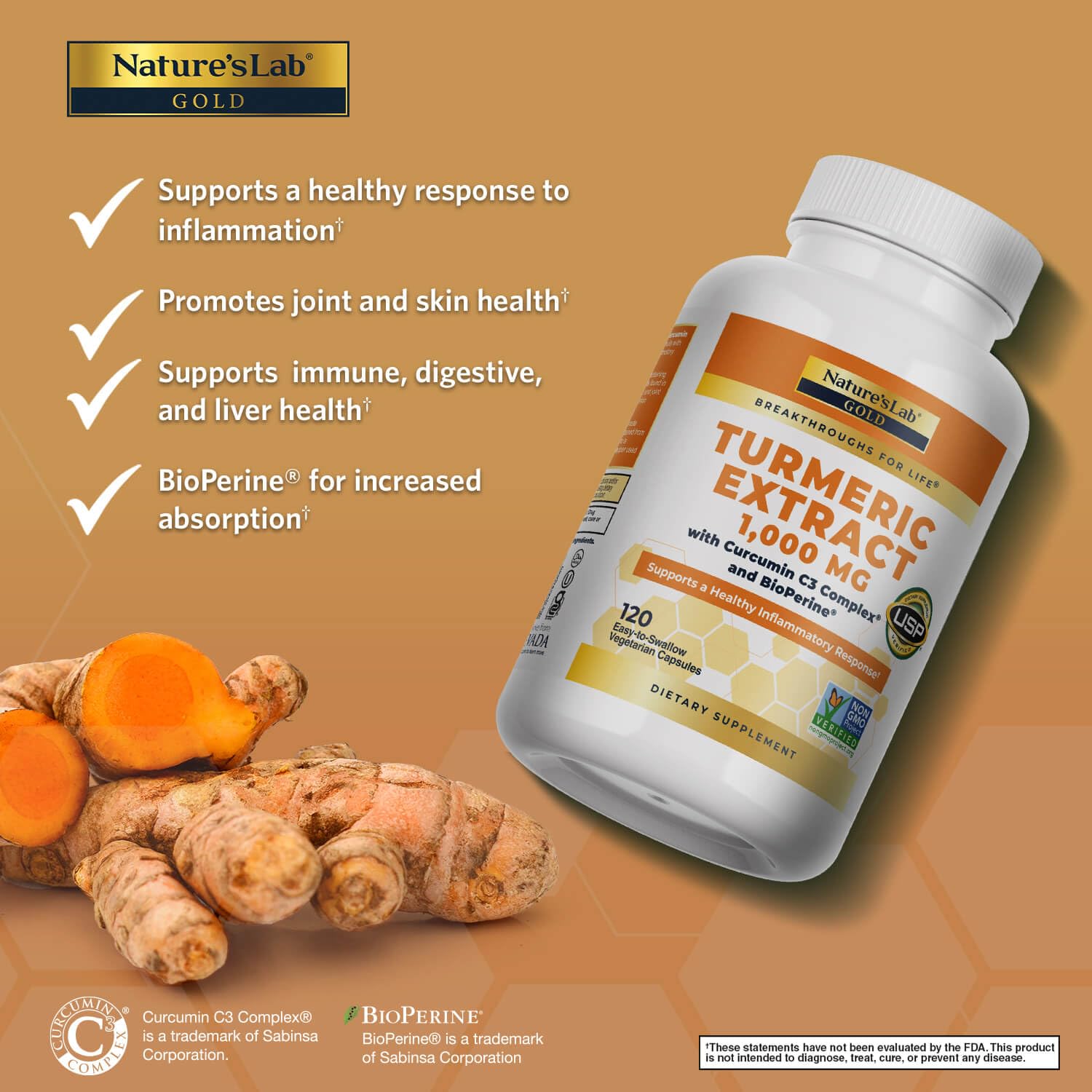 Nature's Lab Turmeric Curcumin capsules close-up showing 1000 mg dose