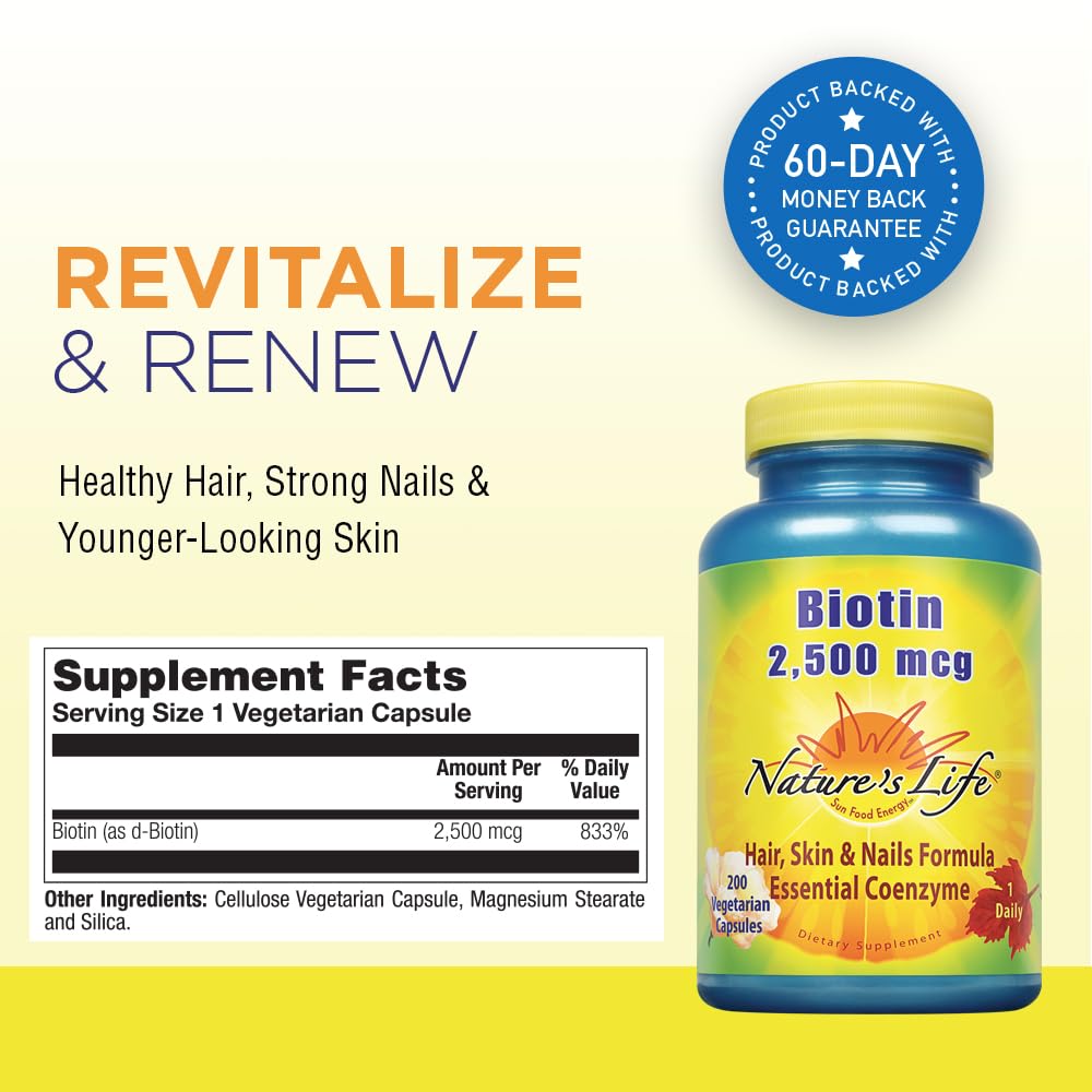 Nature's Life Biotin capsules in hand suggesting hair and nail health support