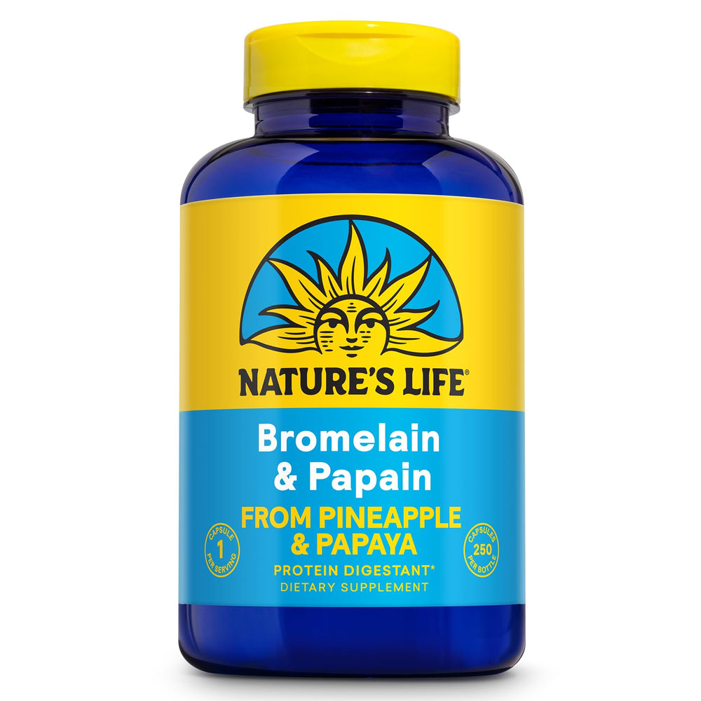 Nature's Life bromelain and papain enzymes in a bottle for digestive support