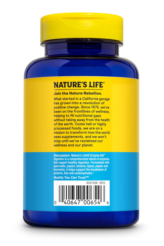 Nature's Life Enzyme Aid Digest Cap label closeup highlights high-quality ingredients.