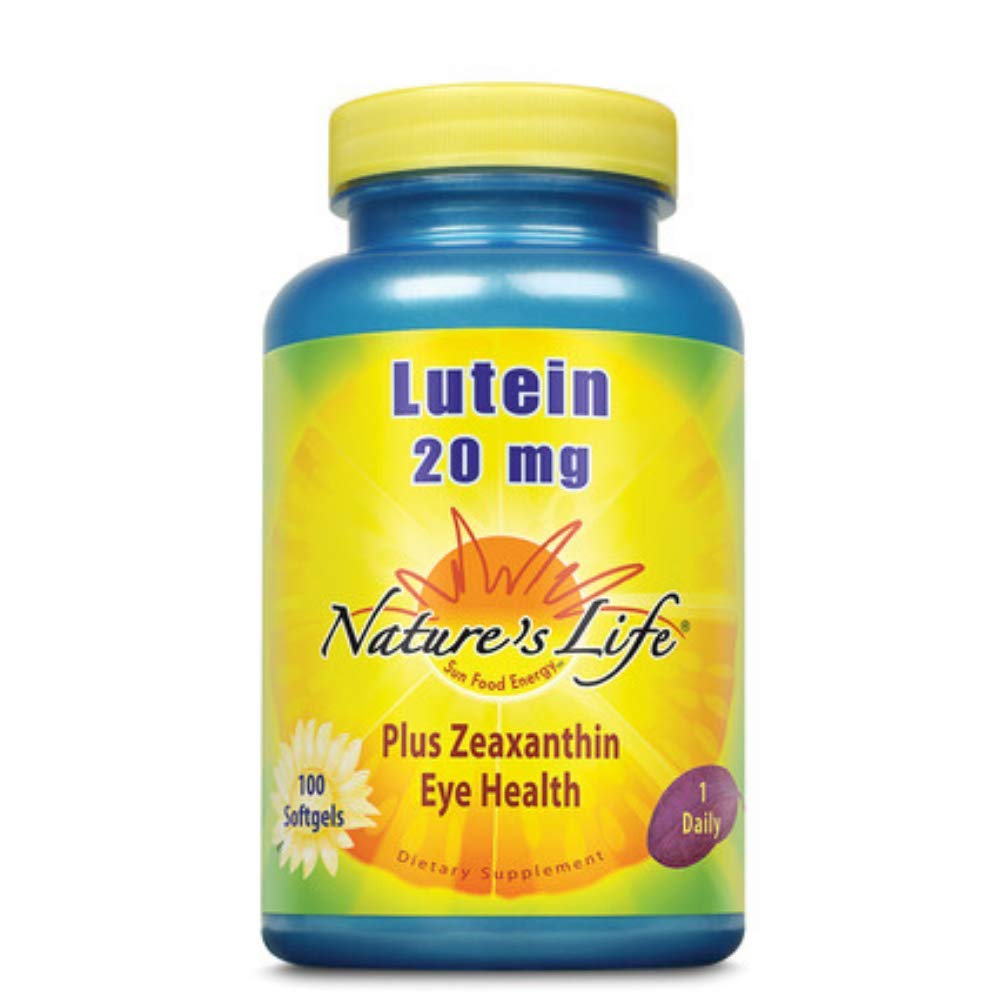 Nature's Life Lutein 20 mg bottle supports daily eye health.