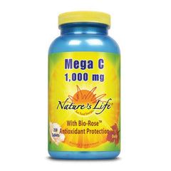 Nature's Life Mega C 1,000 bottle with 250 capsules supports tissue health and antioxidant protection