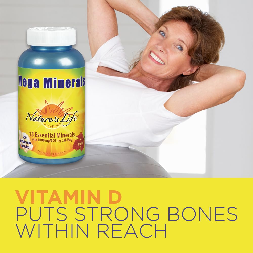 Nature's Life Mega Minerals capsules close-up indicating vegetarian capsules for easy intake
