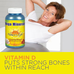 Nature's Life Mega Minerals capsules close-up indicating vegetarian capsules for easy intake