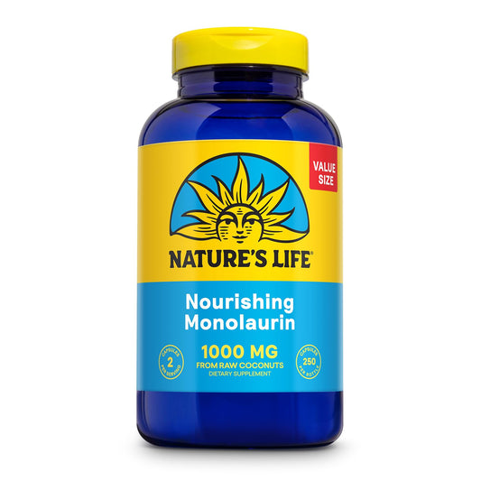 Nature's Life Monolaurin 1000 mg bottle with capsules for immune support.