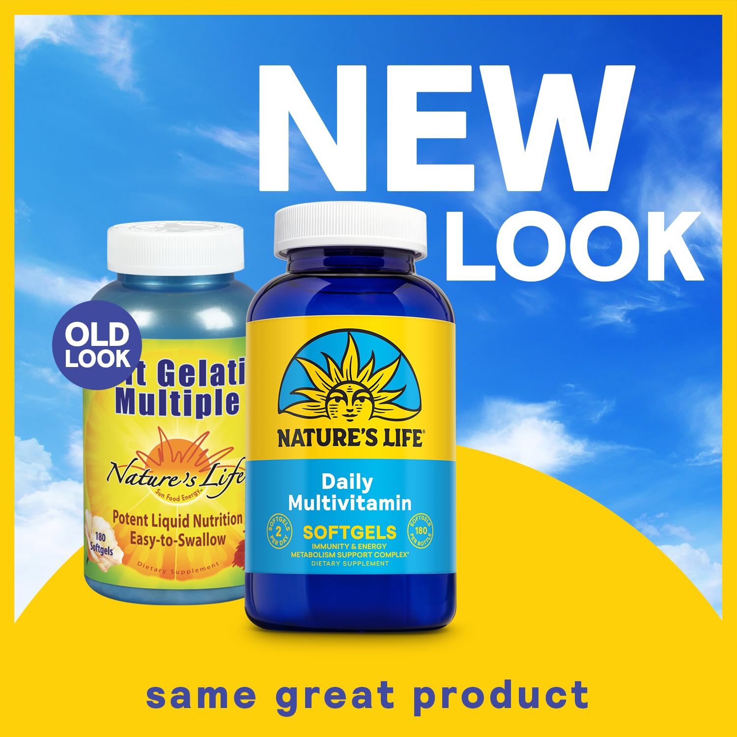 Nature's Life softgel multivitamin bottle back label with supplement details for informed use