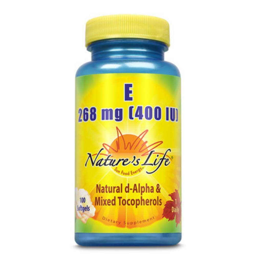 Nature's Life Vitamin E 400 IU capsules bottle for antioxidant support