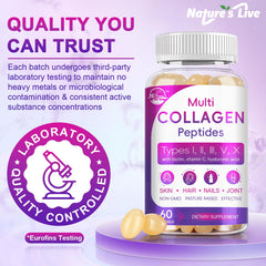 Nature's Live biotin, vitamin C, and hyaluronic acid capsule close-up with added nutrients.