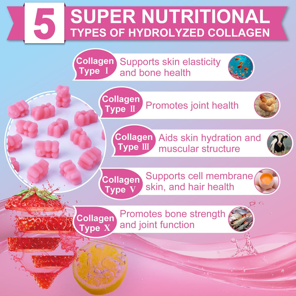 Nature's live bottle back shows collagen types I–X and key ingredients