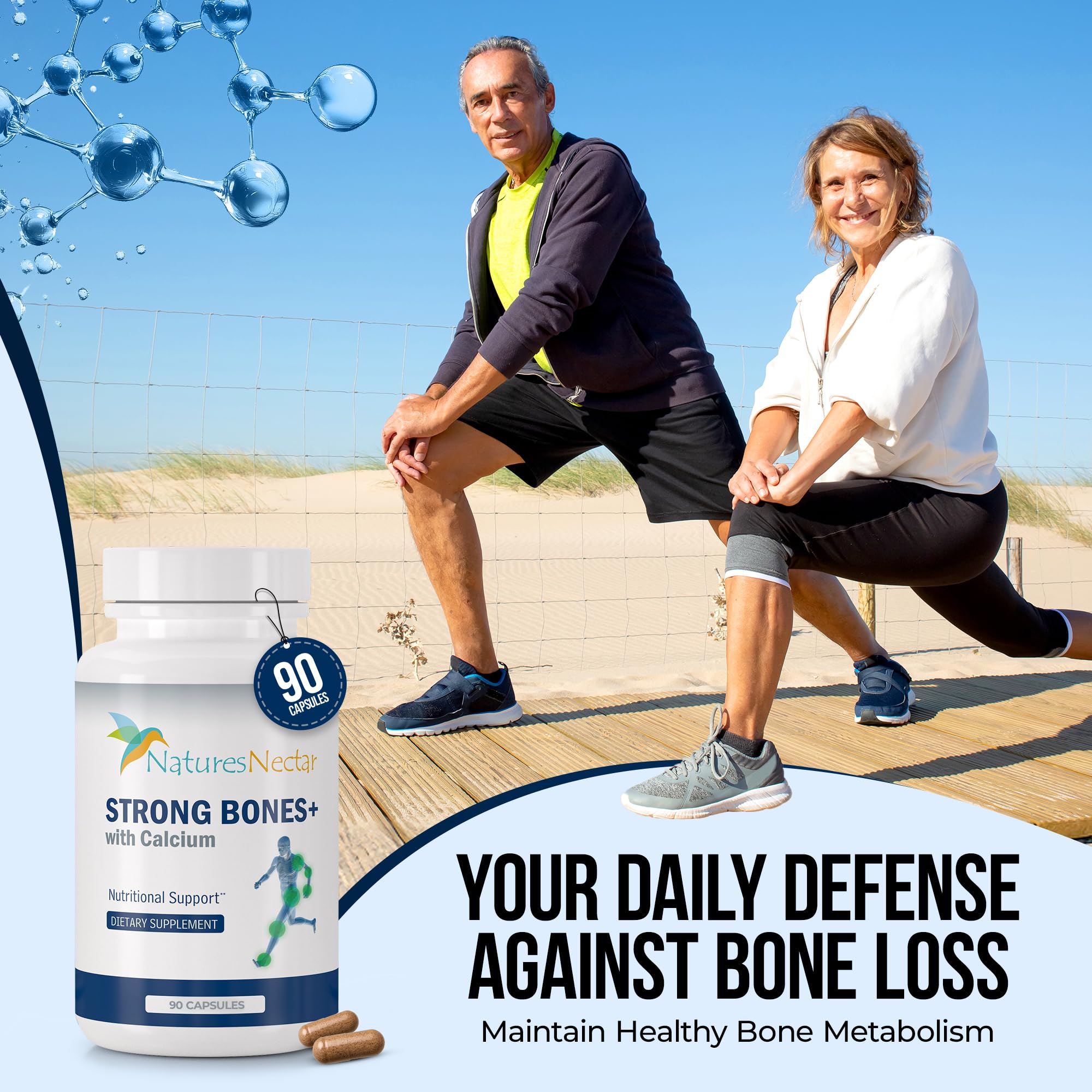 Nature's Nectar bone health benefits graphic illustrating long-term support.
