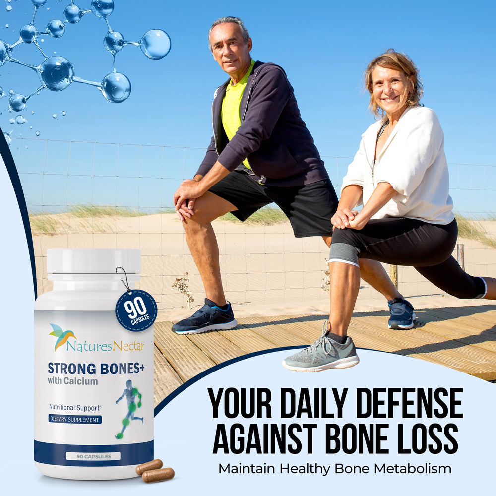 Nature's Nectar bone health benefits graphic illustrating long-term support.