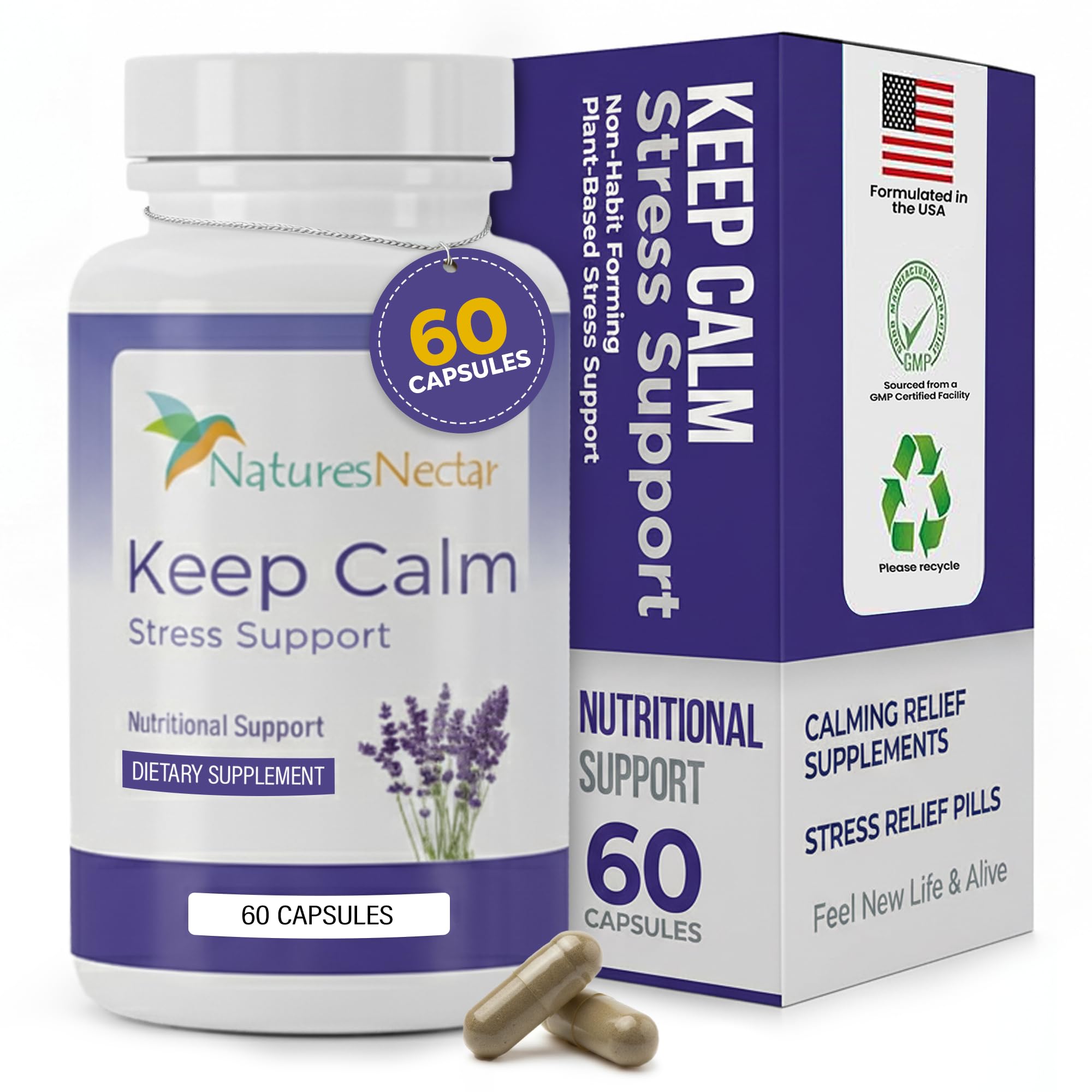 Nature's Nectar Keep Calm bottle displays approachable daily calm support in a clean design.