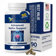 Nature's Nectar nattokinase 250mg bottle promotes daily cardiovascular support