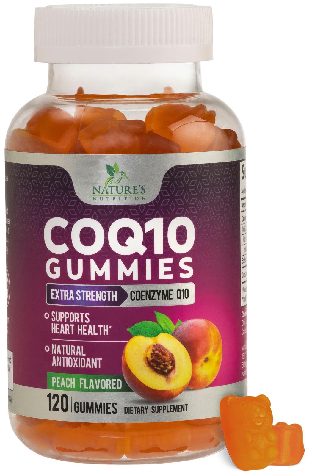 Nature's Nutrition CoQ10 Gummies 100mg serving for energy support.