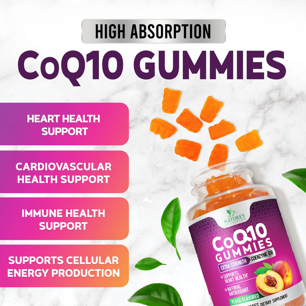 Nature's Nutrition CoQ10 Gummies support cellular energy production.
