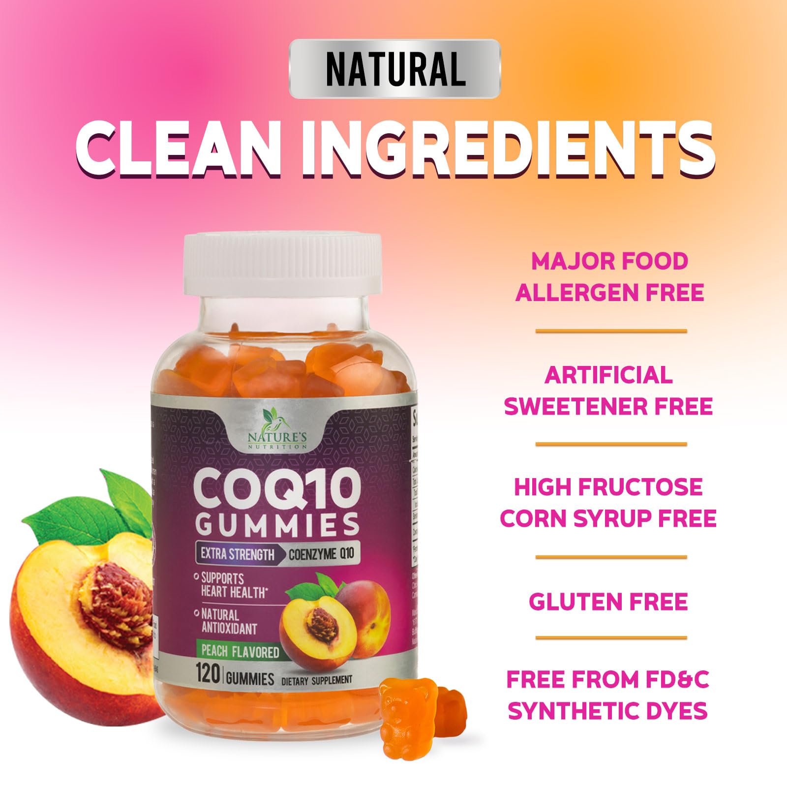 Nature's Nutrition CoQ10 Gummies designed to support heart health.