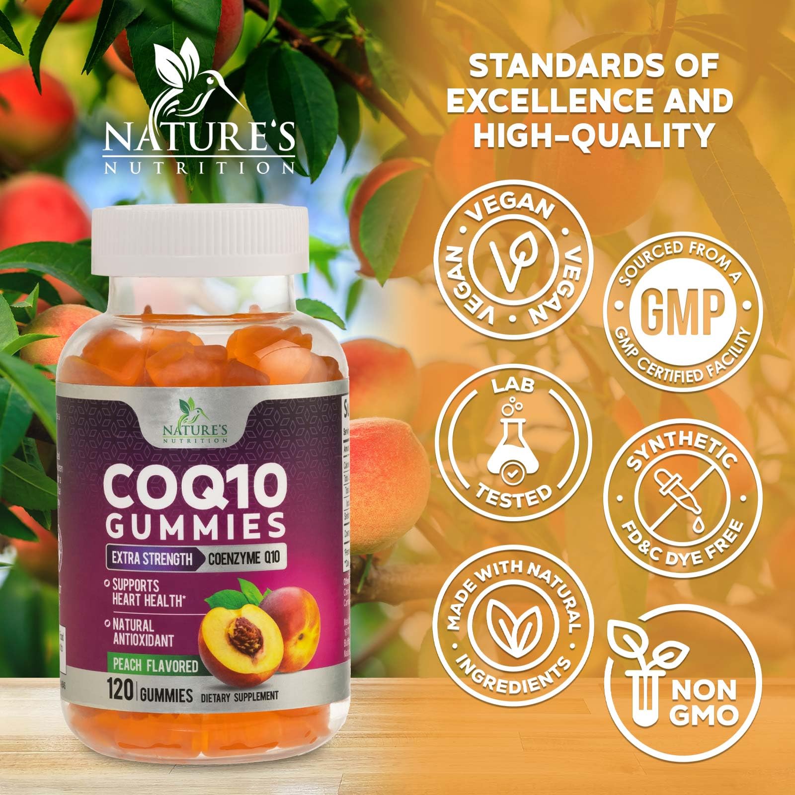 Nature's Nutrition CoQ10 Gummies vegan friendly daily supplement.