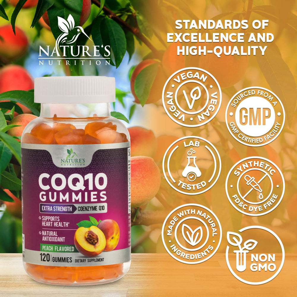 Nature's Nutrition CoQ10 Gummies vegan friendly daily supplement.