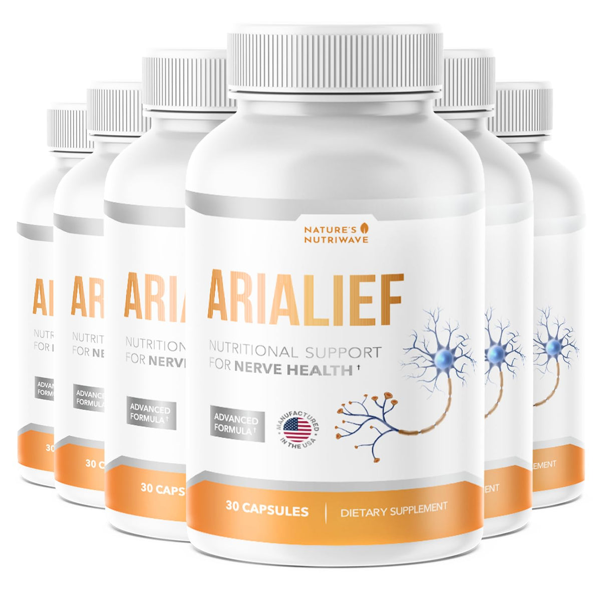 Nature’s NutriWave Arialief bottle for convenient daily wellness routine.