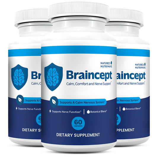 Nature’s NutriWave Braincept bottle with capsules for daily calm and balance.