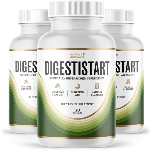 Nature’s NutriWave DigestiStart bottle showing natural digestive support for daily wellness