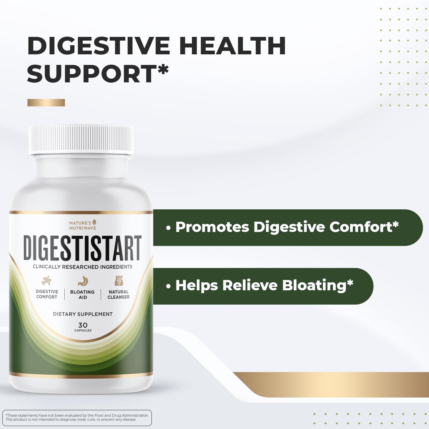 Nature’s NutriWave DigestiStart capsules closeup highlighting easy daily dosage.