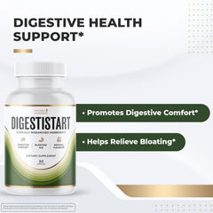 Close-up of DigestiStart capsules highlighting a clean, non-GMO formula for easy daily use