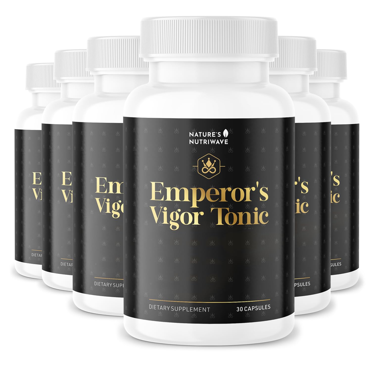 Nature's NutriWave Emperor's Vigor Tonic bottle shows a natural herbal blend for daily support.