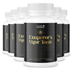 Nature's NutriWave Emperor's Vigor Tonic bottle shows a natural herbal blend for daily support.