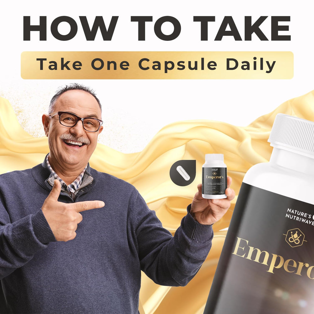 Nature's NutriWave Emperor's Vigor Tonic capsules closeup showing easy-to-swallow form