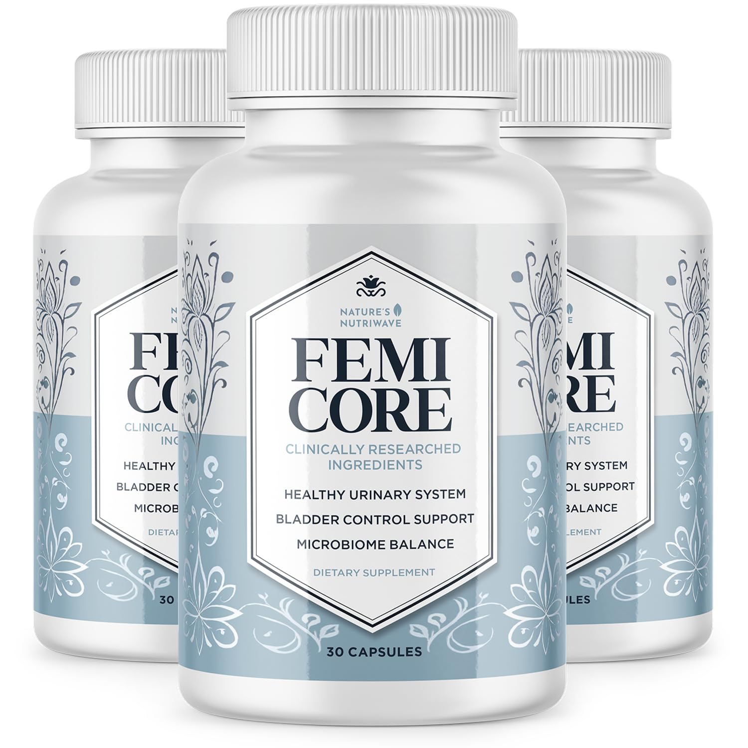 Nature’s NutriWave FemiCore bottle—daily, stimulant-free wellness support for busy women.
