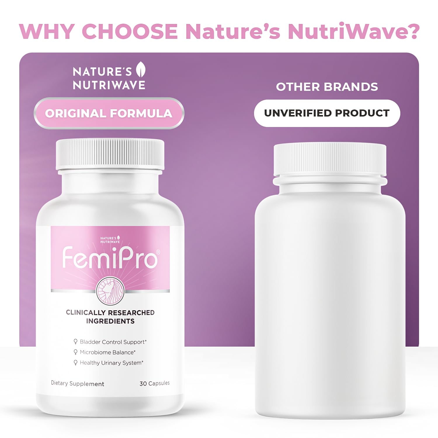 Nature’s NutriWave Femipro daily-use routine with capsules.