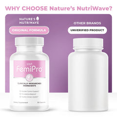 Nature’s NutriWave Femipro daily-use routine with capsules.
