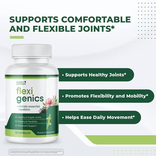 Nature’s NutriWave Flexigenics capsule close-up for easy daily dosage.
