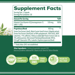 Nature’s NutriWave Flexigenics ingredients panel with green tea and vitamin K2 for daily wellness.