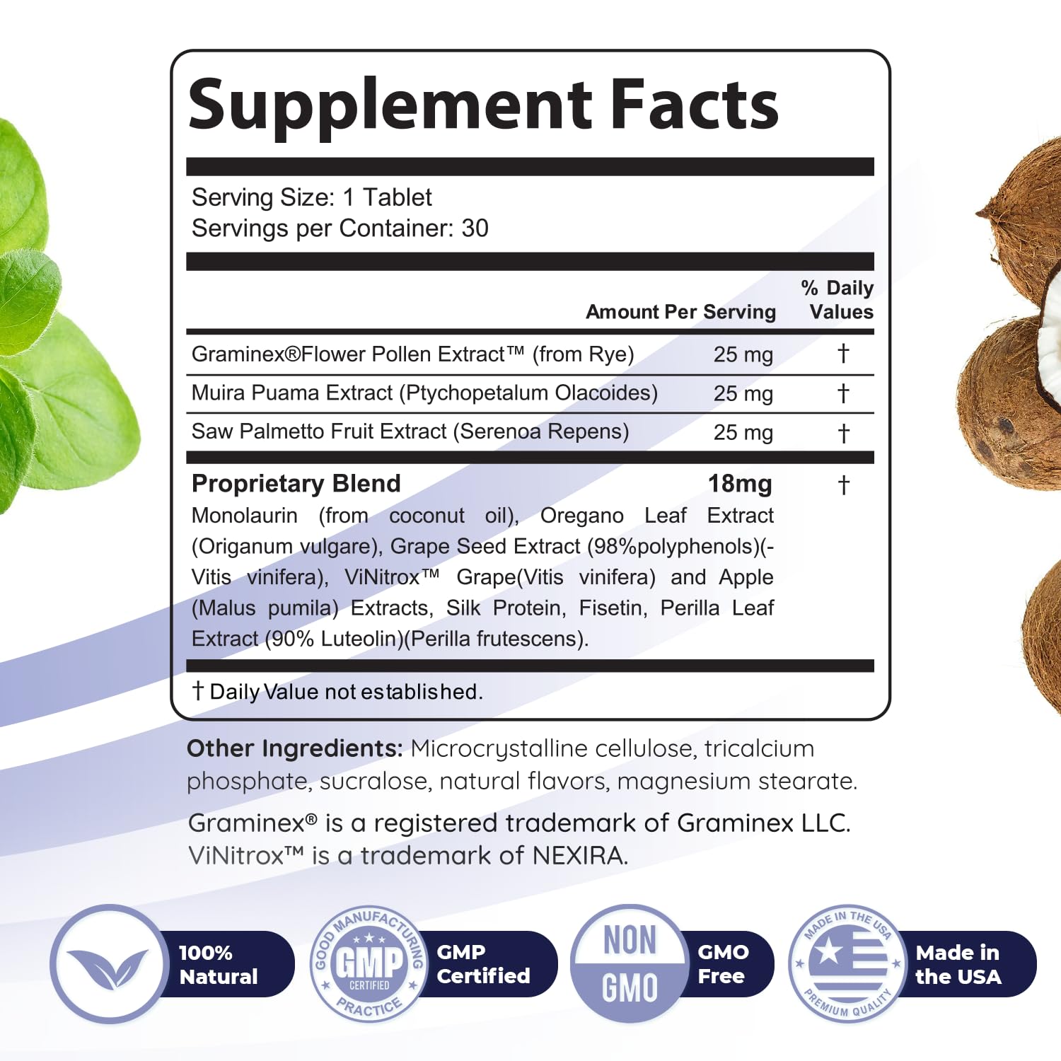 Close view of FlowForceMax chewable tablet with natural vanilla flavor.