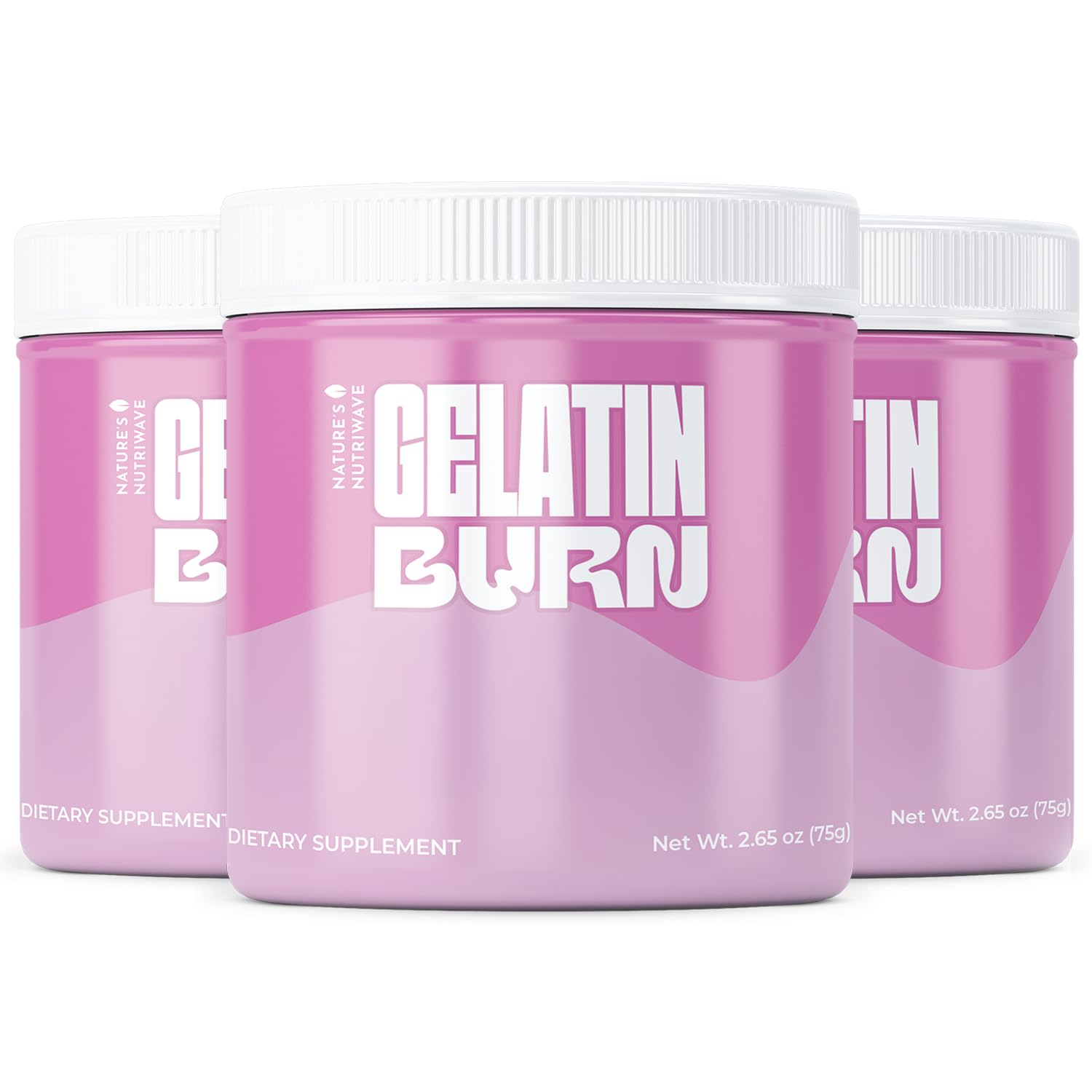 Nature’s NutriWave Gelatin Burn powder jar for easy daily mix and wellness routine