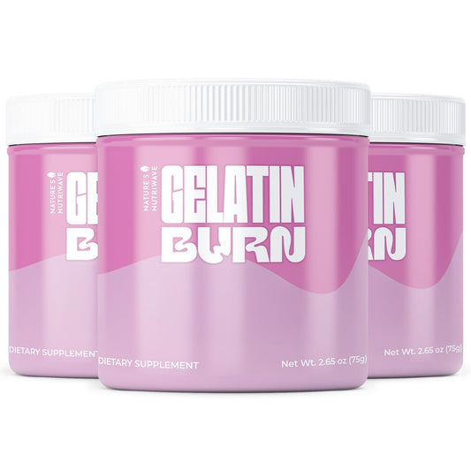Nature’s NutriWave Gelatin Burn powder jar for easy daily mix and wellness routine