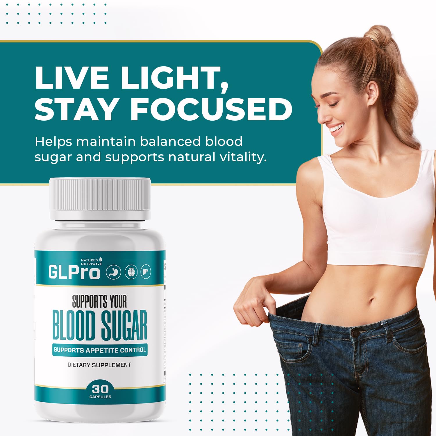 Olive leaf extract imagery with GLPro branding suggests plant-based ingredients