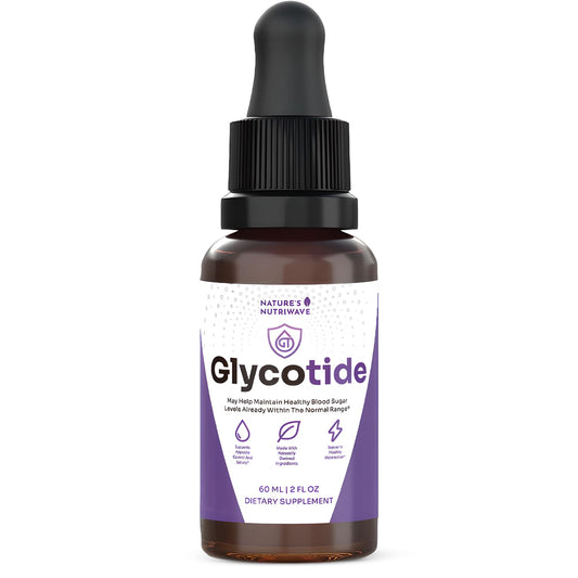 Nature’s NutriWave Glycotide bottle front for an easy, stimulant-free daily supplement.