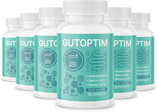 Nature’s NutriWave GutOptim bottle closeup with probiotic capsules for gut support