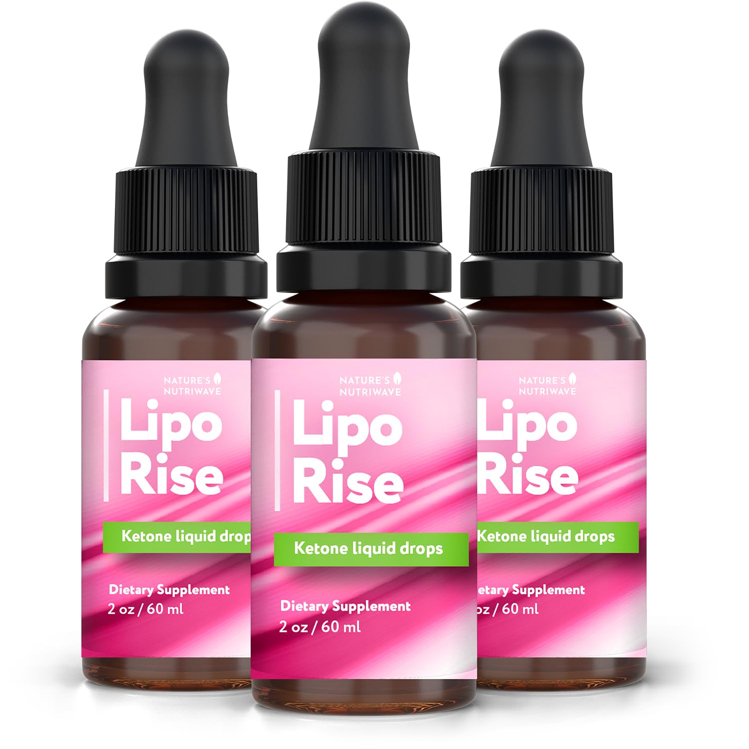 Nature's NutriWave LipoRise Drops bottle front offering plant-based daily balance.