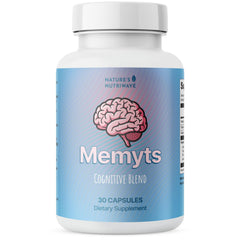 Nature’s NutriWave Memyts bottle cap close, a daily capsule for balanced nutrition.